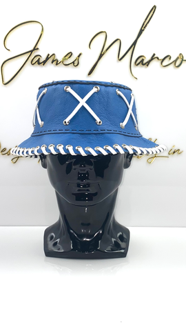 Jungle Blue Leather Bucket with White Lace