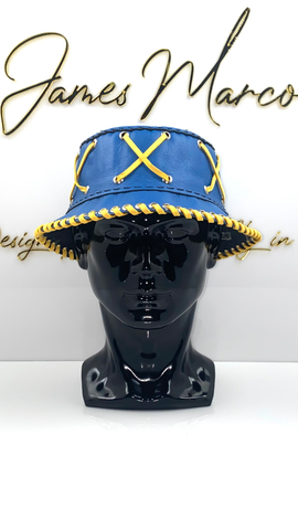 Jungle Blue Bucket Hat with Canary Yellow Lace