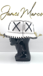 Classic White Leather Bucket Hat with Black Lace