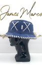 Cowboy Blue Leather Bucket Hat with Silver Lace