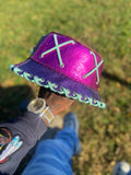 Metallic Pink & Purple Leather Bucket Crown w/ Gift Box Blue Lace