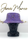 Passion Purple Leather Bucket Hat with Multicolored Crystals