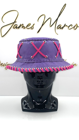 Passion Purple Leather Bucket Hat with Pink Lace