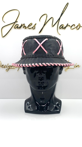 Classic Black Bucket Hat with Light Pink Lace