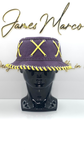 Deep Purple Leather Bucket Hat with Yellow Lace