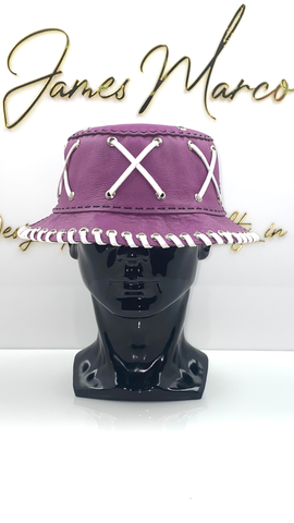 Light Purple Leather Bucket Hat with White Lace