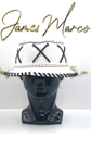 Classic White Leather Bucket Hat with Black Lace