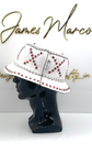 Classic White Leather Bucket Hat with Red Crystals