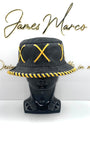 Black Leather Bucket Crown w/ Lace