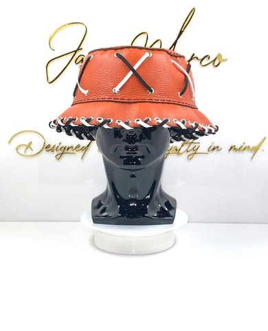 Orange Leather Bucket Crown w/ Black & White Lace