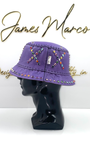 Passion Purple Leather Bucket Hat with Multicolored Crystals