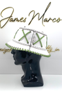 Classic White Bucket Hat with Olive Green Lace