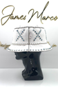 Classic White Leather Bucket Hat with Turquoise Crystals