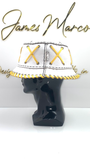 Classic White Leather Bucket Hat with Golden Yellow Lace