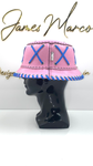 Light Pink Leather Bucket Hat with Jungle Blue Lace