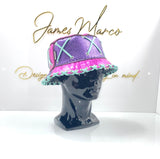 Metallic Pink & Purple Leather Bucket Crown w/ Gift Box Blue Lace