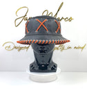 Black Leather Bucket Crown w/ Lace