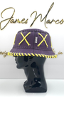 Deep Purple Leather Bucket Hat with Yellow Lace