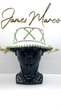 Classic White Bucket Hat with Olive Green Lace