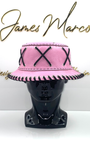 Light Pink Leather Bucket Hat with Black Lace