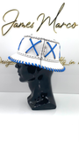 Classic White Bucket Hat with Blue Lace