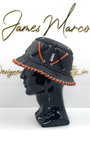 Classic Black Bucket Hat with Black and Orange Lace