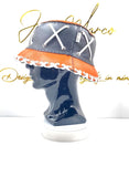 Black & Orange Leather Bucket Crown w/ White Lace
