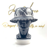 Black & Metallic Silver Leather Bucket Crown w/ Black Lace